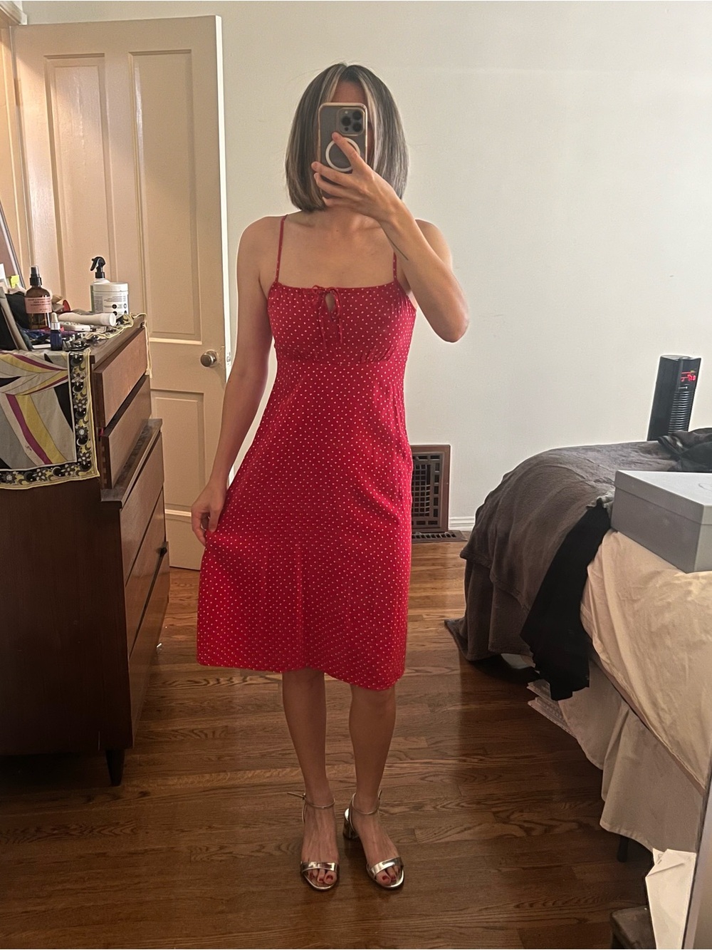 & Other Stories Red Polka Dot Midi Slip Dress